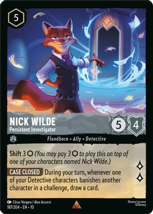 Nick Wilde - Persistent Investigator (187/204) [Whispers in the Well] Cold Foil Lorcana Single Disney