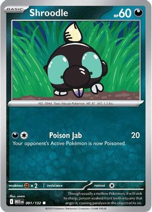 Shroodle - 091/132 Reverse Holofoil [ME01 Mega Evolution] Pokemon Single Pokémon