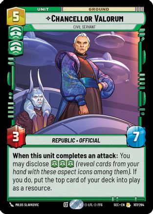Chancellor Valorum - Civil Servant (107/264) [Secrets of Power] Star Wars: Unlimited Single Disney