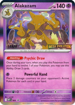 Alakazam - 003 (Staff) (3) Holofoil [ME Mega Evolution Promo] Pokemon Single Pokémon