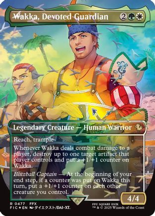Wakka, Devoted Guardian (Borderless) (Chocobo Track Foil) (FIC-477) [Commander: FINAL FANTASY] Foil MTG Single Wizards of the Coast