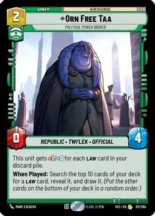 Orn Free Taa - Political Power Broker (112/264) [Secrets of Power] Star Wars: Unlimited Single Disney
