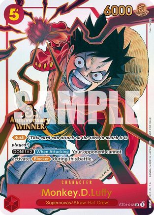 Monkey.D.Luffy - ST01-012 (3rd Anniversary Winner) (ST01-012) [One Piece Promotion Cards] Foil One Piece Single Bandai
