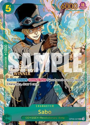 Sabo - OP09-027 (3rd Anniversary Winner) (OP09-027) [One Piece Promotion Cards] Foil One Piece Single Bandai