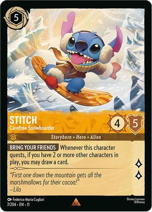 Stitch - Carefree Snowboarder (7/204) [Winterspell] Cold Foil Lorcana Single Disney