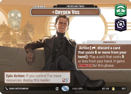 Dryden Vos - I Never Ask Twice (Showcase) (1027) [Secrets of Power] Foil Star Wars: Unlimited Single Disney