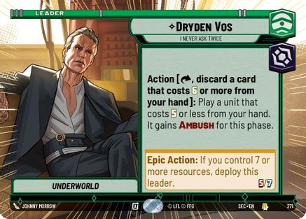 Dryden Vos - I Never Ask Twice (Hyperspace) (271) [Secrets of Power] Star Wars: Unlimited Single Disney