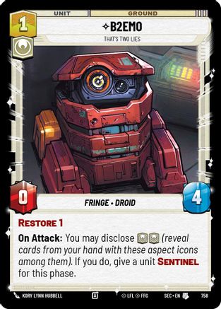 B2EMO - That's Two Lies (Foil) (758) [Secrets of Power] Foil Star Wars: Unlimited Single Disney