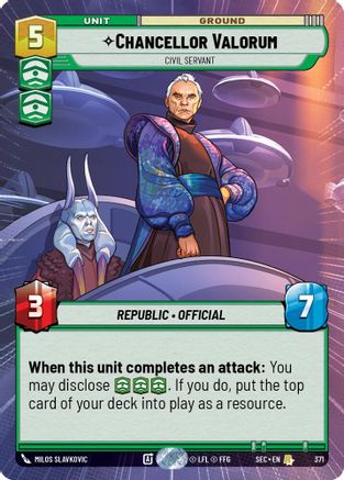 Chancellor Valorum - Civil Servant (Hyperspace) (371) [Secrets of Power] Star Wars: Unlimited Single Disney