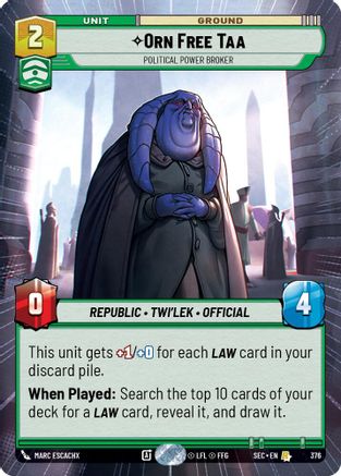 Orn Free Taa - Political Power Broker (Hyperspace) (376) [Secrets of Power] Star Wars: Unlimited Single Disney