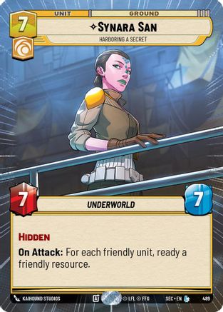 Synara San - Harboring a Secret (Hyperspace) (489) [Secrets of Power] Star Wars: Unlimited Single Disney