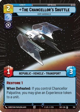 The Chancellor's Shuttle - Grim Harbinger (Hyperspace Foil) (783) [Secrets of Power] Foil Star Wars: Unlimited Single Disney