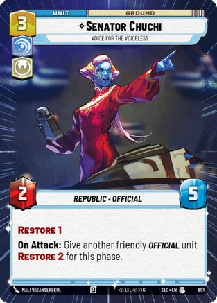 Senator Chuchi - Voice for the Voiceless (Hyperspace Foil) (801) [Secrets of Power] Foil Star Wars: Unlimited Single Disney