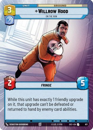 Willrow Hood - On the Run (Hyperspace Foil) (817) [Secrets of Power] Foil Star Wars: Unlimited Single Disney