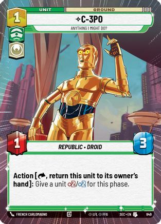 C-3PO - Anything I Might Do? (Hyperspace Foil) (849) [Secrets of Power] Foil Star Wars: Unlimited Single Disney