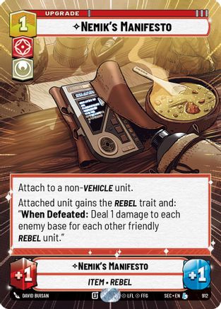 Nemik's Manifesto (Hyperspace Foil) (912) [Secrets of Power] Foil Star Wars: Unlimited Single Disney