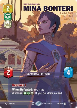 Mina Bonteri - Stop This War (Prestige Foil) (1083) [Secrets of Power] Foil Star Wars: Unlimited Single Disney