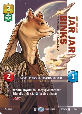Jar Jar Binks - Mesa Propose (Prestige Foil) (1100) [Secrets of Power] Foil Star Wars: Unlimited Single Disney