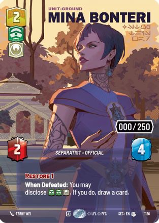 Mina Bonteri - Stop This War (Serialized) (1126) [Secrets of Power] Foil Star Wars: Unlimited Single Disney