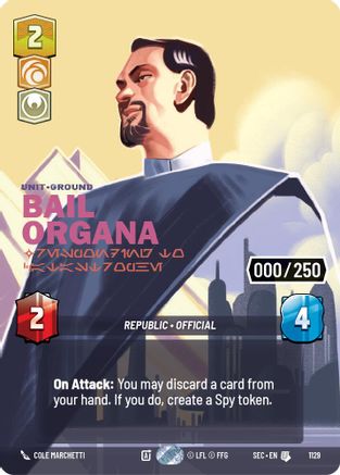 Bail Organa - Responding to Catastrophe (Serialized) (1129) [Secrets of Power] Foil Star Wars: Unlimited Single Disney