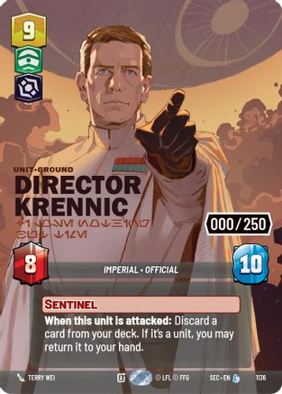 Director Krennic - I Lose Nothing But Time (Serialized) (1136) [Secrets of Power] Foil Star Wars: Unlimited Single Disney