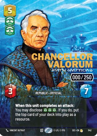 Chancellor Valorum - Civil Servant (Serialized) (1142) [Secrets of Power] Foil Star Wars: Unlimited Single Disney