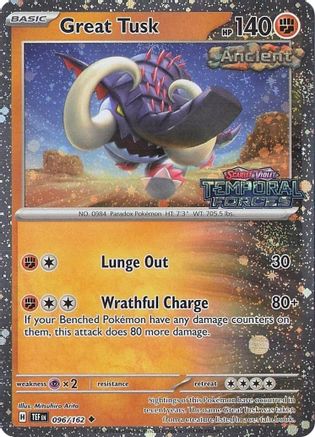 Great Tusk - 096/162 (Temporal Forces Stamped) Holofoil [Misc: Cards & Products] Pokemon Single Pokémon