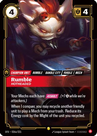 Rumble - Hotheaded (Alternate Art) (026a/221) [Spiritforged] Foil Riftbound Singles Riot Games