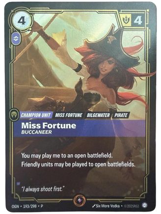 Miss Fortune - Buccaneer (193/298) [Riftbound Organized Play Promotional Cards] Foil Riftbound Singles Riot Games