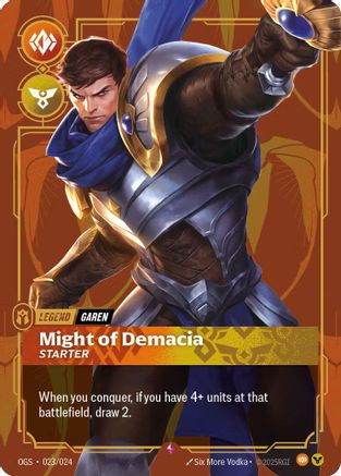 Garen - Might of Demacia (Metal) (023/024) [Riftbound Organized Play Promotional Cards] Foil Riftbound Singles Riot Games