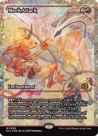Meek Attack (398) (Showcase) (Fracture Foil) (ECL-398) [Lorwyn Eclipsed] Foil MTG Single Lorwyn Eclipsed