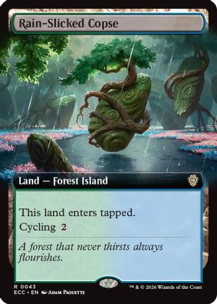 Rain-Slicked Copse (Extended Art) (ECC-043) [Commander: Lorwyn Eclipsed] MTG Single Commander: Lorwyn Eclipsed