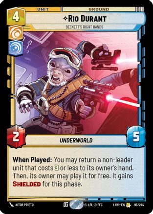 Rio Durant - Beckett's Right Hands (93/264) [A Lawless Time] Star Wars: Unlimited Single Disney