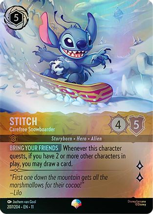 Stitch - Carefree Snowboarder (Epic) (2077/204) [Winterspell] Holofoil Lorcana Single Disney