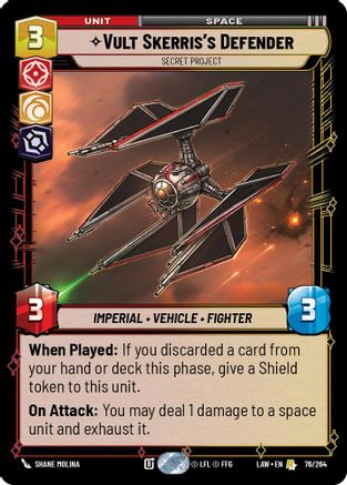 Vult Skerris's Defender - Secret Project (76/264) [A Lawless Time] Star Wars: Unlimited Single Disney