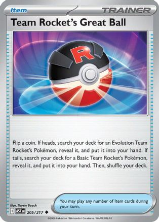 Team Rocket's Great Ball (205) Reverse Holofoil [ME Ascended Heroes] Pokemon Single Pokémon