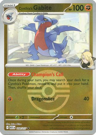 Cynthia's Gabite (Poke Ball) (110) Reverse Holofoil [ME Ascended Heroes] Pokemon Single Pokémon