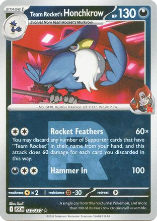 Team Rocket's Honchkrow (Team Rocket) (127) Reverse Holofoil [ME Ascended Heroes] Pokemon Single Pokémon