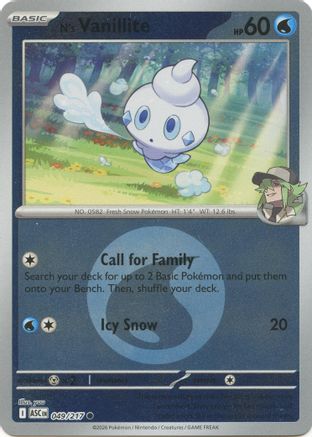 N's Vanillite (Energy Symbol Pattern) (49) Reverse Holofoil [ME Ascended Heroes] Pokemon Single Pokémon