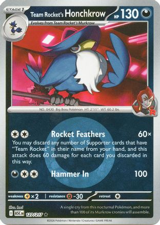 Team Rocket's Honchkrow (Energy Symbol Pattern) (127) Reverse Holofoil [ME Ascended Heroes] Pokemon Single Pokémon