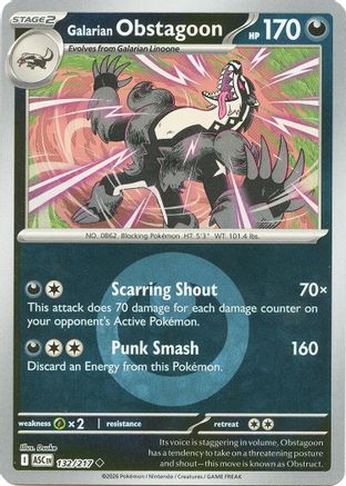 Galarian Obstagoon - 132/217 (Energy Symbol Pattern) Reverse Holofoil [ME Ascended Heroes] Pokemon Single Pokémon