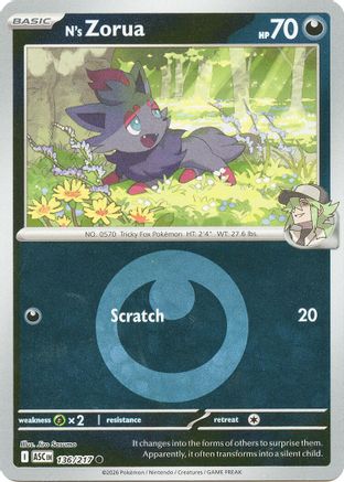 N's Zorua (Energy Symbol Pattern) (136) Reverse Holofoil [ME Ascended Heroes] Pokemon Single Pokémon