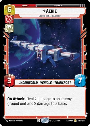 Aerie - Cloud-Rider Dropship (184/264) [A Lawless Time] Star Wars: Unlimited Single Disney