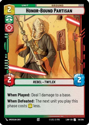 Honor-Bound Partisan (58/264) [A Lawless Time] Star Wars: Unlimited Single Disney