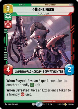Highsinger - Deadly Droid (59/264) [A Lawless Time] Star Wars: Unlimited Single Disney