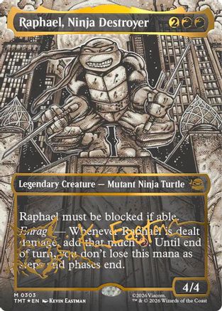 Raphael, Ninja Destroyer (Gold-Stamped Signature) (TMT-303) [Teenage Mutant Ninja Turtles] Foil MTG Single Wizards of the Coast