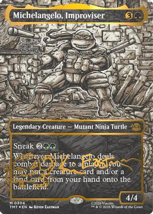 Michelangelo, Improviser (Gold-Stamped Signature) (TMT-304) [Teenage Mutant Ninja Turtles] Foil MTG Single Wizards of the Coast