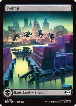 Swamp (0307) (Surge Foil) (TMT-307) [Teenage Mutant Ninja Turtles] Foil MTG Single Wizards of the Coast