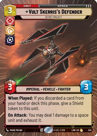Vult Skerris's Defender - Secret Project (Hyperspace) (340) [A Lawless Time] Star Wars: Unlimited Single Disney