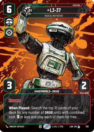 L3-37 - Radical Instigator (Prestige) (790) [A Lawless Time] Star Wars: Unlimited Single Disney